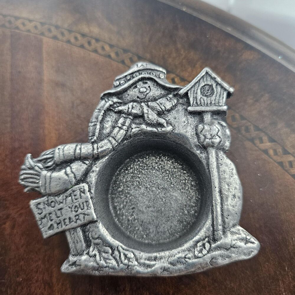 Vintage Carson States Metal Snowman Votive Holder | "Snowmen Melt Your Heart"